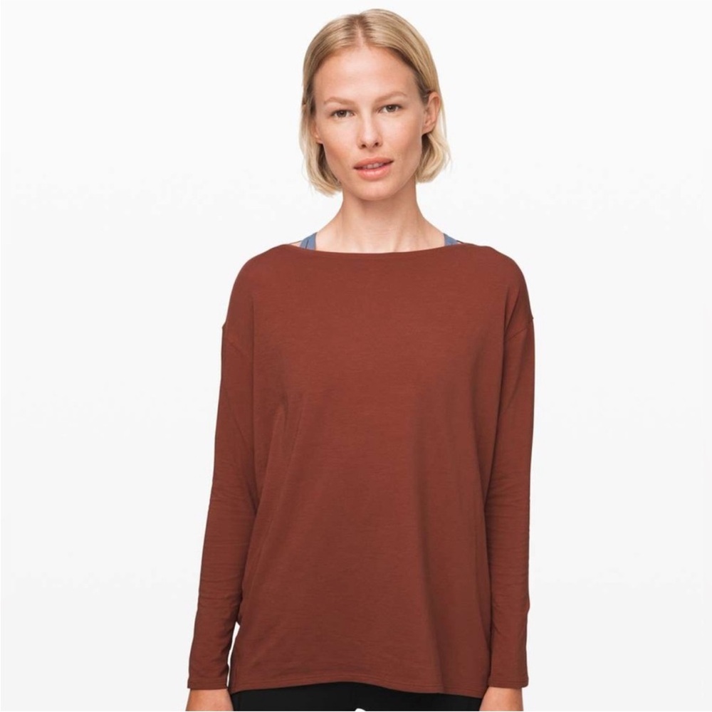 Lululemon Back in Action long Sleeve Oversized Top Sz 8 Burnt Orange